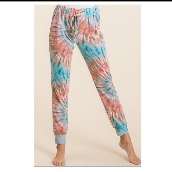 Rainbow Tie Dye Joggers with Pockets - Picture 2 of 12